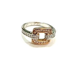 SORTIJA ORO ROSA Y BLANCO CON BRILLANTES                              