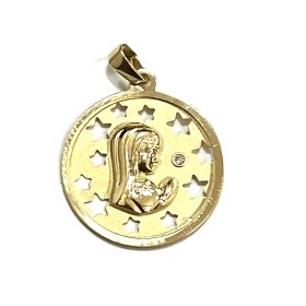 MEDALLA VIRGEN NIÑA CALADA ESTRELLAS PIEDRA 20MM                      