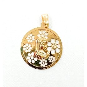 MEDALLA VIRGEN NIÑA REDONDA CALADA FLORES 20MM                        