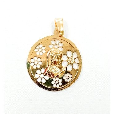 MEDALLA VIRGEN NIÑA REDONDA CALADA FLORES 20MM                        