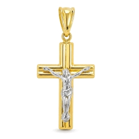 9 KILATES CRUZ BICOLOR CON CRISTO                                     