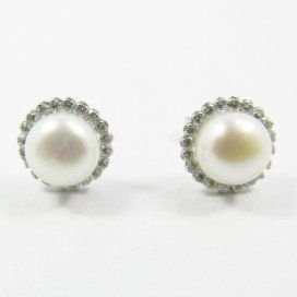 PENDIENTES ORO BLANCO PIEDRAS PERLAS