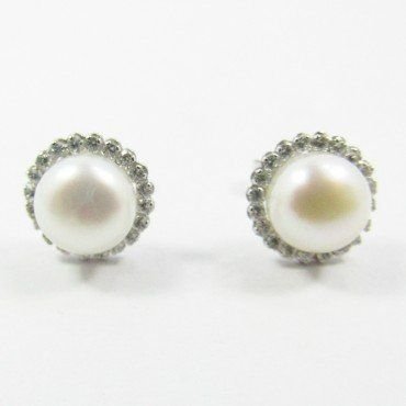 PENDIENTES ORO BLANCO PIEDRAS PERLAS