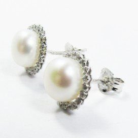 PENDIENTES ORO BLANCO PIEDRAS PERLAS