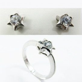 Sortija y Pendientes oro blanco piedra