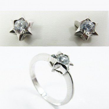 Sortija y Pendientes oro blanco piedra