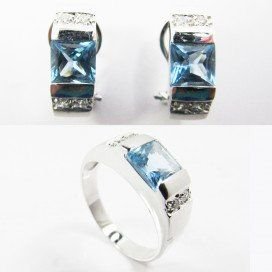 Sortija y Pendientes oro blanco piedra