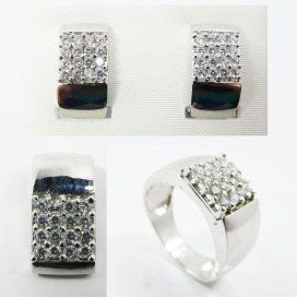 Sortija, Pendientes y Colgante oro blanco piedra