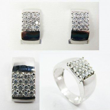 Sortija, Pendientes y Colgante oro blanco piedra