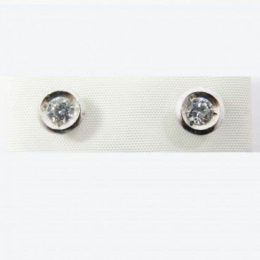 Sortija y Pendientes oro blanco piedra