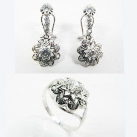 SORTIJA Y PENDIENTES ORO BLANCO PIEDRA