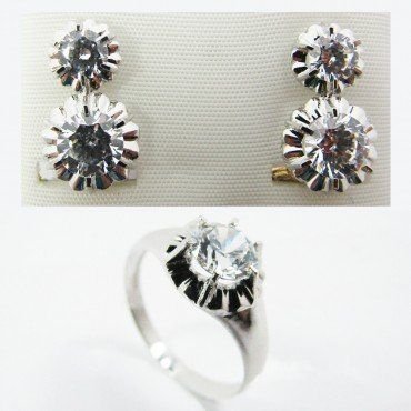 SORTIJA Y PENDIENTES ORO BLANCO PIEDRA