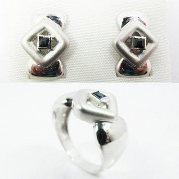 SORTIJA Y PENDIENTES ORO BLANCO PIEDRA