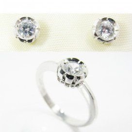 SORTIJA Y PENDIENTES ORO BLANCO PIEDRA