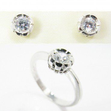 SORTIJA Y PENDIENTES ORO BLANCO PIEDRA