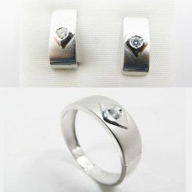 SORTIJA Y PENDIENTES ORO BLANCO PIEDRA