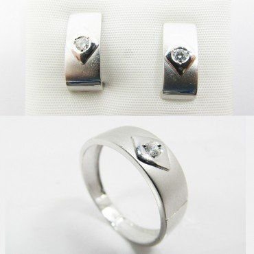 SORTIJA Y PENDIENTES ORO BLANCO PIEDRA