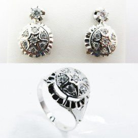 SORTIJA Y PENDIENTES ORO BLANCO PIEDRA