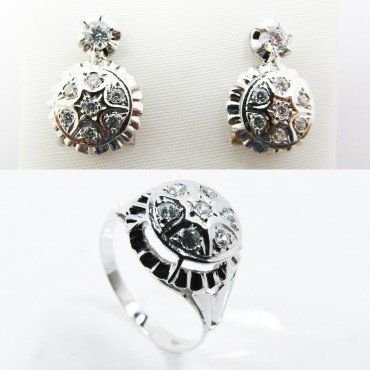 SORTIJA Y PENDIENTES ORO BLANCO PIEDRA