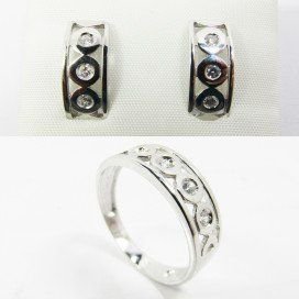 SORTIJA Y PENDIENTES ORO BLANCO PIEDRA