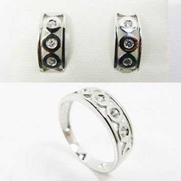SORTIJA Y PENDIENTES ORO BLANCO PIEDRA