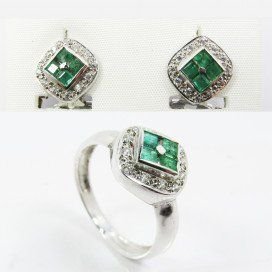 SORTIJA Y PENDIENTES ORO BLANCO PIEDRA