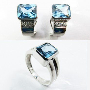 SORTIJA Y PENDIENTES ORO BLANCO PIEDRA