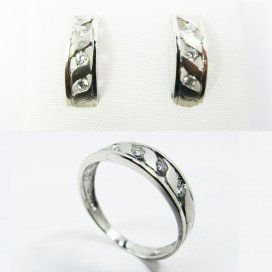 SORTIJA Y PENDIENTES ORO BLANCO PIEDRA