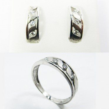 SORTIJA Y PENDIENTES ORO BLANCO PIEDRA