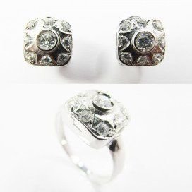 SORTIJA Y PENDIENTES ORO BLANCO PIEDRA