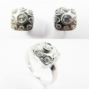 SORTIJA Y PENDIENTES ORO BLANCO PIEDRA