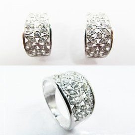 SORTIJA Y PENDIENTES ORO BLANCO PIEDRA