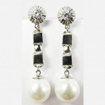 PENDIENTES ORO BLANCO PERLA