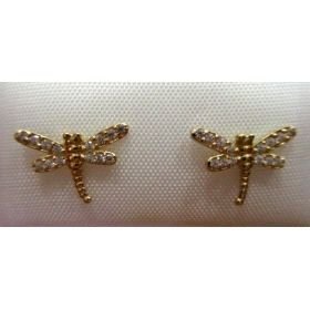 PENDIENTES NIÑA ORO AMARILLO PIEDRA LIBELULA                          