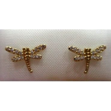 PENDIENTES NIÑA ORO AMARILLO PIEDRA LIBELULA                          