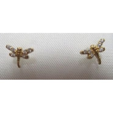 PENDIENTES NIÑA ORO AMARILLO PIEDRA LIBELULA                          