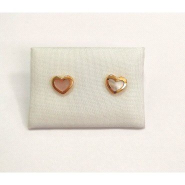 PENDIENTES NIÑA ORO AMARILLO PIEDRA CORAZON NACAR                     