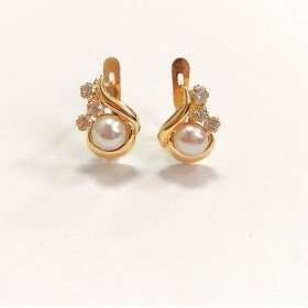 PENDIENTES NIÑA ORO AMARILLO PERLA PIEDRA                             
