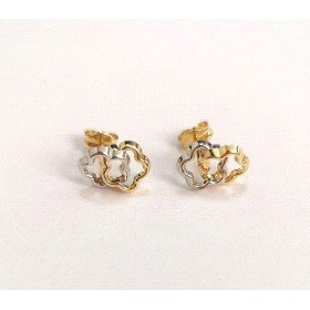 PENDIENTES DOBLE FLOR  ORO BICOLOR                                    