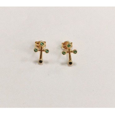 PENDIENTES  CRUZ ORO AMARILLO PIEDRA COLOR                            