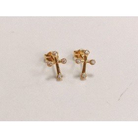 PENDIENTES  CRUZ ORO AMARILLO PIEDRA CIRCONITA                        