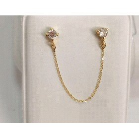 PENDIENTES GARRA DOBLE ESCALERA  CADENA  ORO AMARILLO PIEDRA          