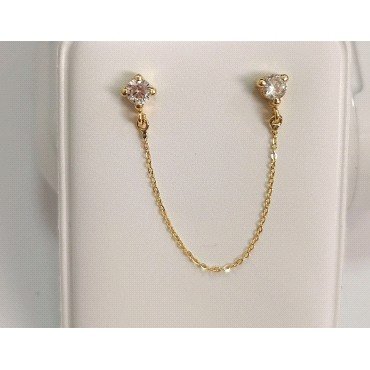 PENDIENTES GARRA DOBLE ESCALERA  CADENA  ORO AMARILLO PIEDRA          