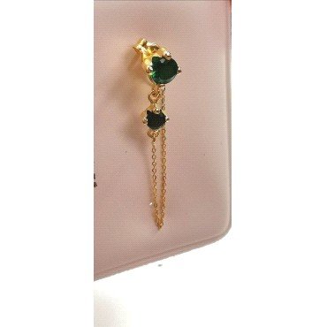 PENDIENTES ORO AMARILLO CADENA  PIEDRA ESMERALDA                      