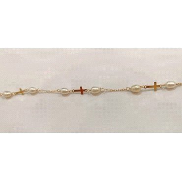 PULSERAS NIÑA CRUZ ORO AMARILLO PERLA COMUNION                        