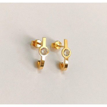 PENDIENTES  MEDIO ARO ORO AMARILLO PIEDRA                             