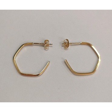PENDIENTES ARO  ABIERO HEXAGONO ORO AMARILLO LISA                     