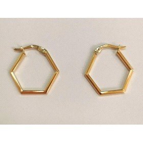 PENDIENTES ARO  HEXAGONO ORO AMARILLO LISA                            