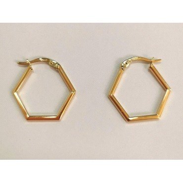 PENDIENTES ARO  HEXAGONO ORO AMARILLO LISA                            