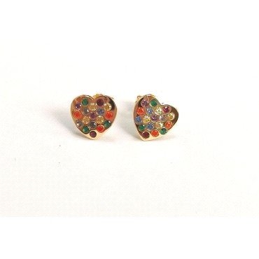 PENDIENTES ORO AMARILLO CORAZON  PIEDRA COLORES                       